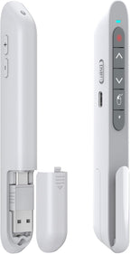 DINOSTRIKE White Presentation Clicker with Air Mouse Control, USB Type C Wireless Presenter Remote Clicker for Powerpoints Slide RF 2.4GZ Slide Advancer for Computer Laptop Mac