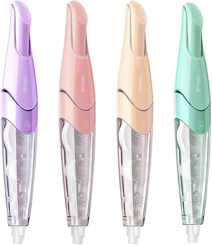 BITOSEE White Correction Tape, Retractable Refillable Correction Tape, With Smooth Pull Out Tape Applicator, Aesthetic Cute Correction Pen for Office Supplies