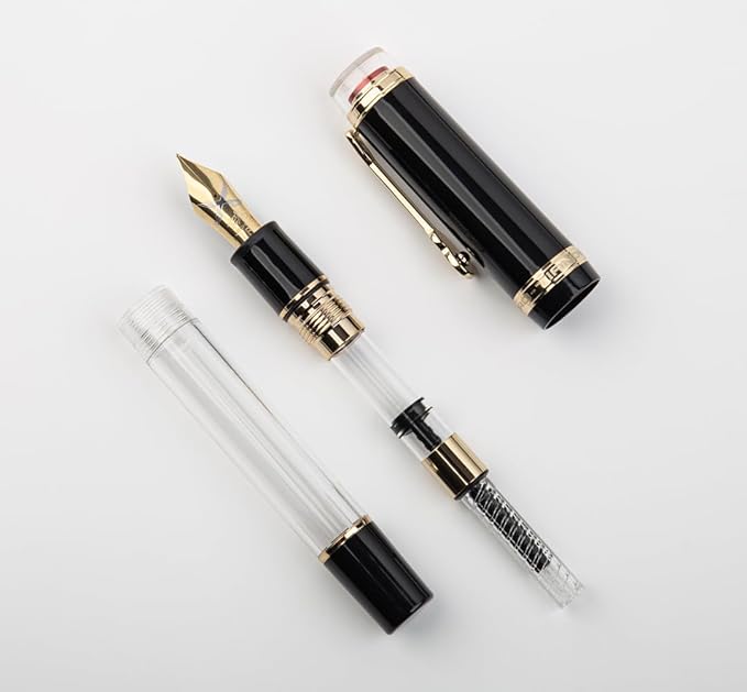 JINHAO 1935 Fountain Pen TIANDAO Series #8 Nib Ink Pen with Guitar-Shaped Clip and Ink Converter (M Nib 0.7mm, Black)