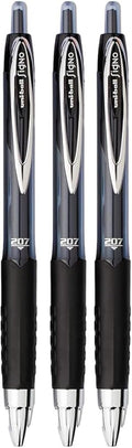 Advantage Gifts Signo 207 Roller Ball Retractable Gel Pens, Medium Point (0.7mm), Black Ink, 3 Count, Bundle with Plastic Reusable Pouch