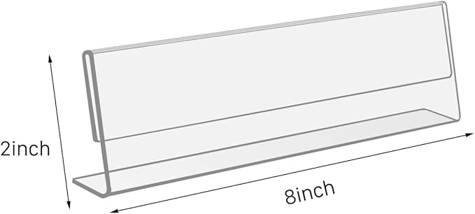 NIUBEE 12 Pack Acrylic 2x8 Name Plates for Desks,Horizontal Slant Back 2x8 Sign Holder for Table Display,Plastic Name License Plate Holder for Office Classroom Teacher Kids Woman Man,Blank