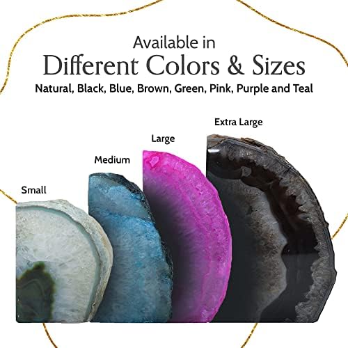 Nature's Decorations Agate Bookends - A+ Quality Green Geode with Non-Skid Rubber Bumpers for Shelves, Office, Home Decor, Heavy Duty Cute Stone (3-4 LB)