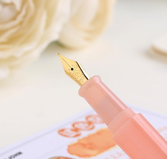 czxwyst Majohn Wancai 2.0 Mini Pocket-Size Eyedropper Fountain Pen (F Nib 0.5mm, Peachy Pink)