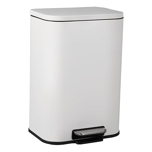 Takywep 8 Gallon Brushed Stainless Steel Trash Can with Soft-Close Lid, 3.2/5.3/8/13.2 Gallon Smudge-Resistant Compact Garbage Bin for Kitchen, Bathroom, Office - Black & White