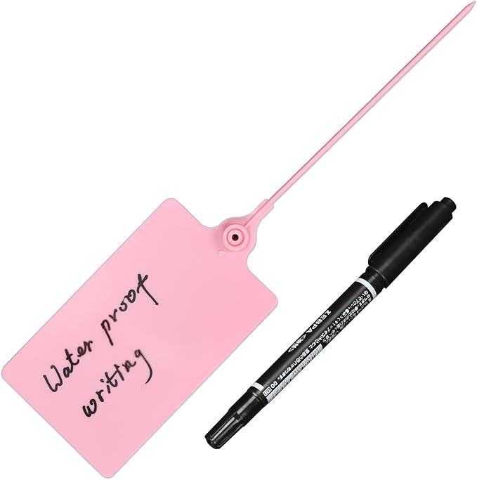 100 Plastic Shipping Tags - Waterproof, Writable, Hanging Tags with One Pink Marker Pen