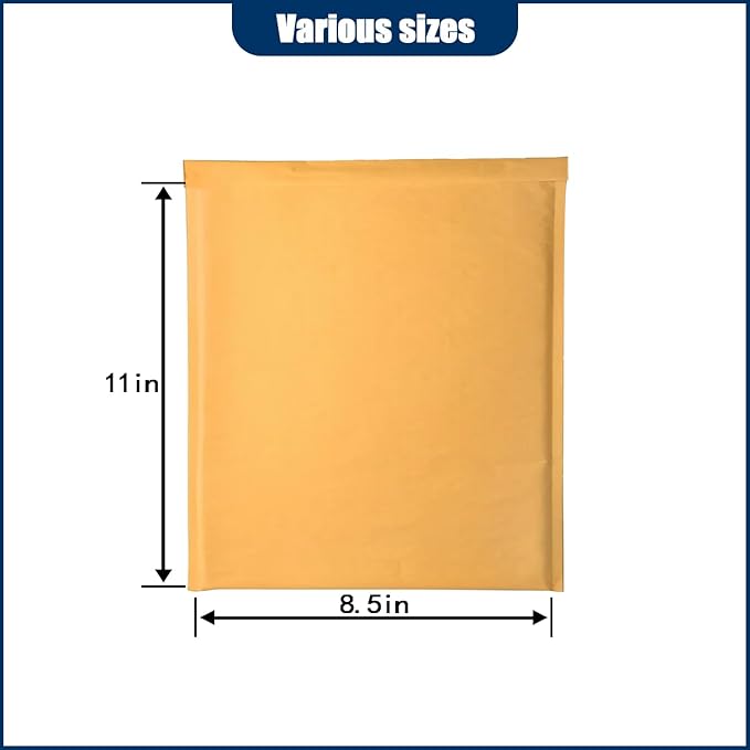 PRIMPKG Bubble Mailer Envelopes, 100 Pack Kraft Padded Envelopes, Large Bubble Mailers 8.5x11 Inch, Self-Seal Shipping Envelope, Tear-Resistant Mailing Envelope Padded