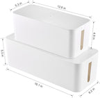 Cable Management Box, 2 Pack Large & Medium Cable Organizer Box with 17 PCS Cable Management Set, Cord Organizer Box to Hide Surge Protector on Desk or Floor (White)