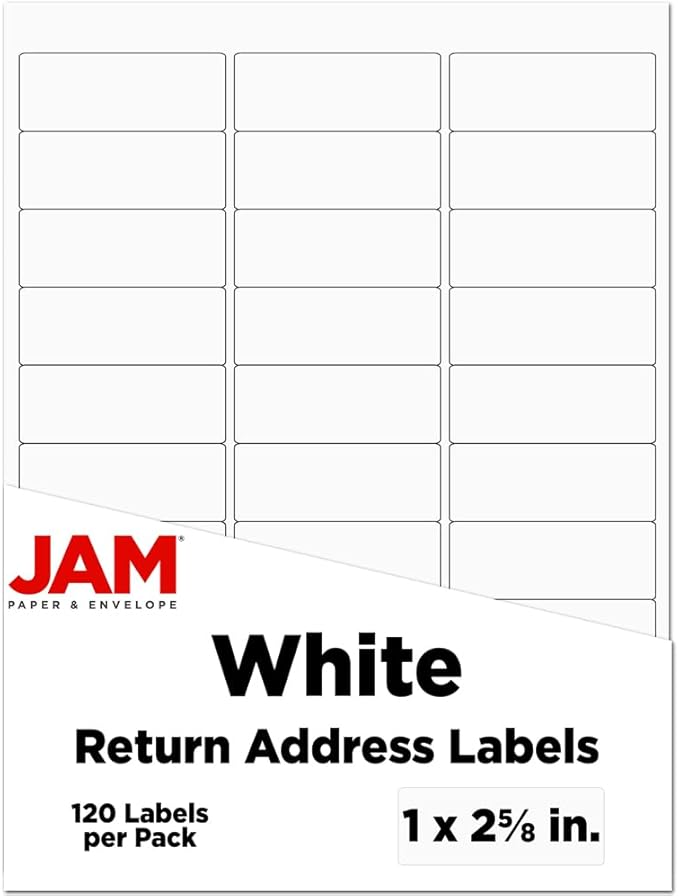 JAM PAPER Return Address Labels - Standard Mailing - 1 x 2 5/8 - White - 120 Shipping Labels/Pack