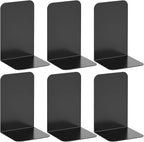 VFINE Bookends 3 Pairs, Black Metal Book Ends, Heavy Bookends for Shelves, Book Stopper for Heavy Books, Book Organizer for Home Office School Supplies