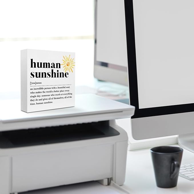 Sunshine Gifts for Women, Inspirational Gifts Human Sunshine Wood Box Sign, Thank You Gifts Appreciation Gifts for Teacher Friends Coworkers Nurse Christmas, Office Home Desk Cubicle Table Shelf Decor