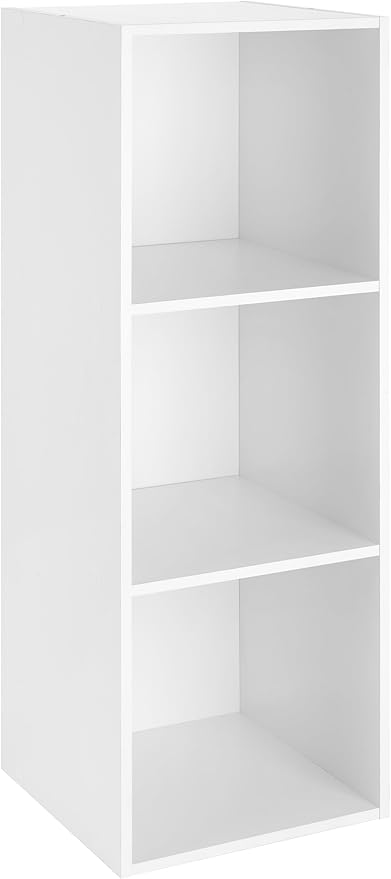 Whitmor 3 Cube Storage Organizer, 3 Tier Stackable MDF Wood Bookcase, Open Storage Display Bookshelf, Storage Cabinet for Living Room, Bedroom, Home, Office, 12.2" L x 11.7" W x 35.6" H, White