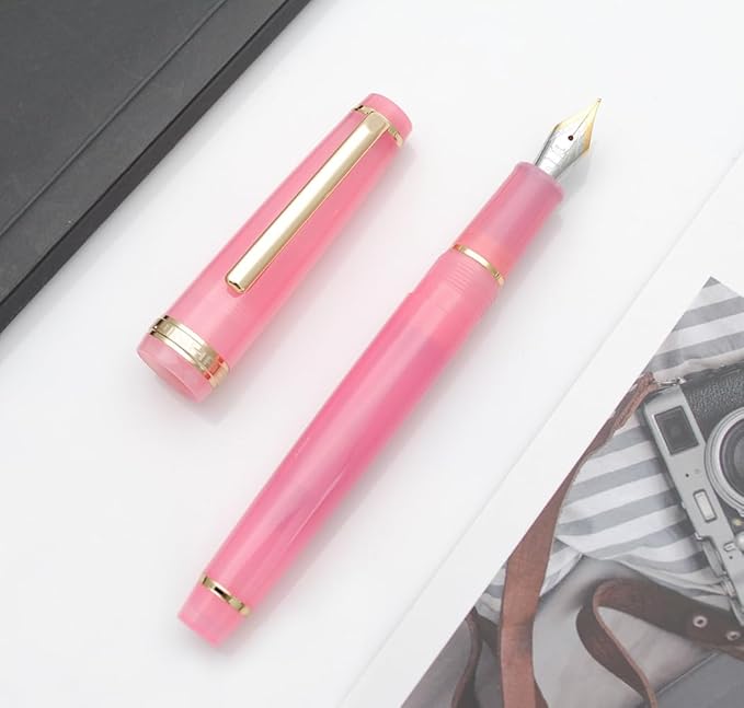 JINHAO 82 Fountain Pen (Transparent Rose Red,Fine Nib 0.5mm)