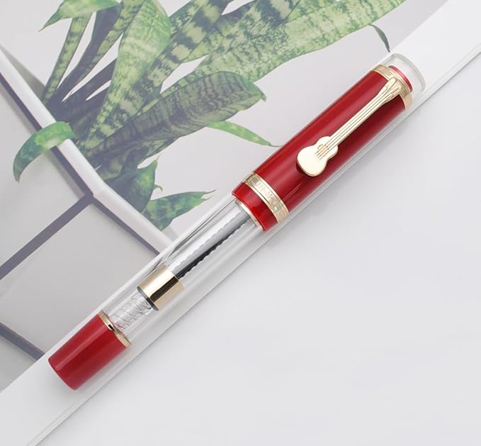 JINHAO 1935 Fountain Pen TIANDAO Series #8 Nib Ink Pen with Guitar-Shaped Clip and Ink Converter (M Nib 0.7mm, Red)