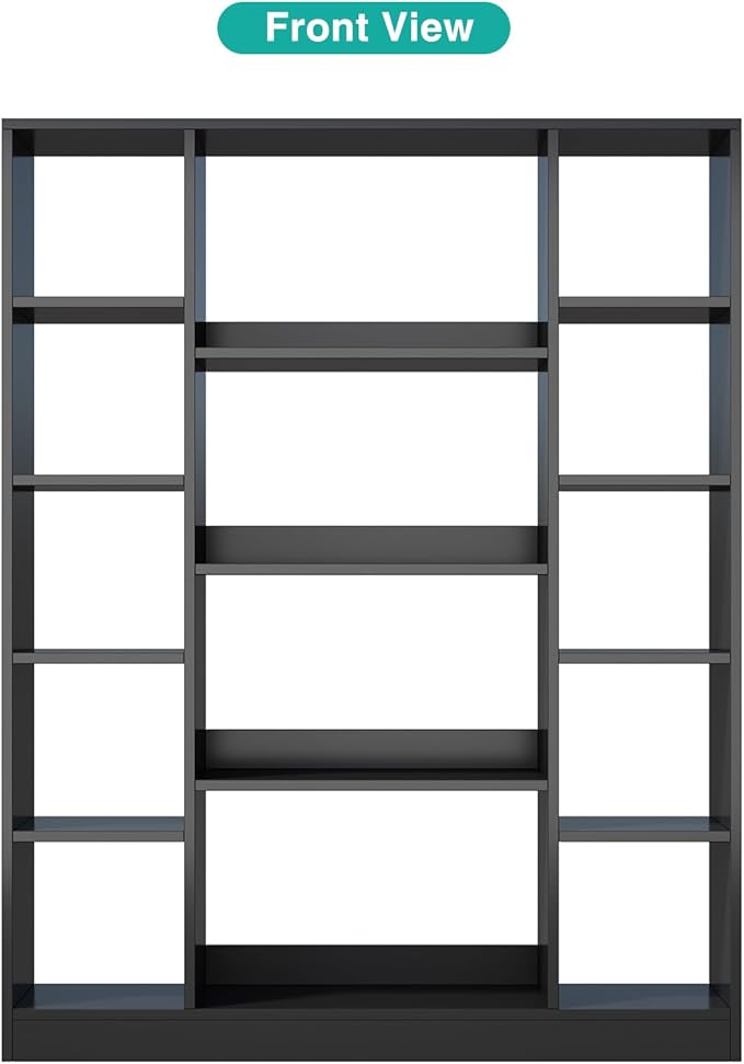 OSCHF Cube Storage Bookcase with Base - Large Wooden Bookshelf with 10 Open Cubes and 4 Shelves for Home and Office, Freestanding Organizer, Black