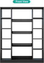 OSCHF Cube Storage Bookcase with Base - Large Wooden Bookshelf with 10 Open Cubes and 4 Shelves for Home and Office, Freestanding Organizer, Black