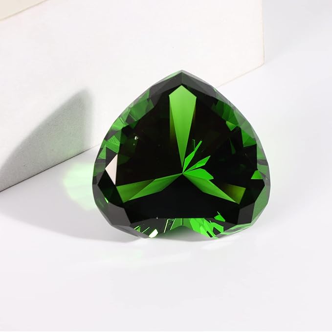 Emerald Crystal Diamonds Paper Weights with Gift Box,80mm Chaos Emeralds Heart Shape Real Crystal Big Diamond Glass Green Gems Paperweight,Birthday Anniversary Women Her Valentine's Day Gifts