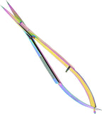 Cross Edge Spring Scissors 5 Inch straight Stainless Steel Precision Eyebrow & Eyelash Shaping & Trimming Scissor, Snips Squeeze, Embroidery, Knitting Micro Tip Craft Scissors (Rainbow)
