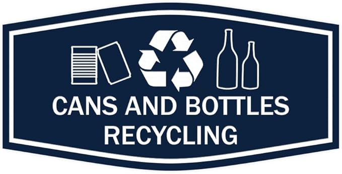 Fancy Cans and Bottles Recycling Sign (Navy Blue/White) - Medium