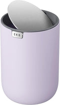 EKO Mini Desk Trash Can with Swing-Top Lid 0.4 Gallon Small Table Round Wastebasket for Office, Home, Car (Lavender)