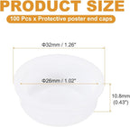 PATIKIL 100 Pcs Mailing Tube Plastic End Caps 1" ID PE Round Cardboard Shipping Tube Lids White Protective Poster End Caps for Paper Documents Artwork Storage
