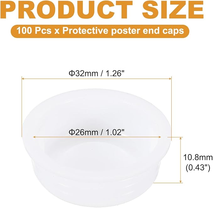 PATIKIL 100 Pcs Mailing Tube Plastic End Caps 1" ID PE Round Cardboard Shipping Tube Lids White Protective Poster End Caps for Paper Documents Artwork Storage