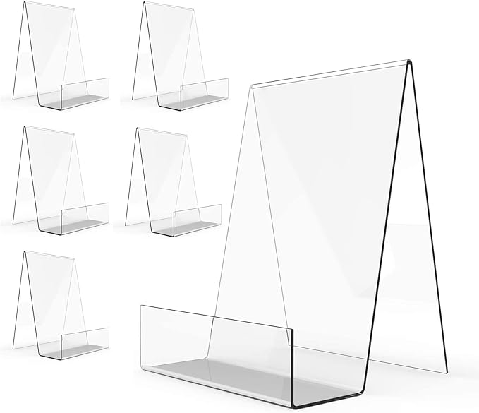 Boloyo Acrylic Book Stand with Ledge,6PC 6 Inch Clear Acrylic Display Easel Transparent Display Stand Holder Tablet Holder for Displaying Books,Magazine,Plate,Pictures,Artworks, CDs
