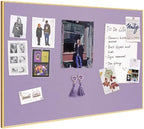 Lightomorrow Bulletin Board 30 x 20 inches, Mystic Violet Pin Board, Golden Aluminum Framed Fabric Cork Board with 10 Push Pins