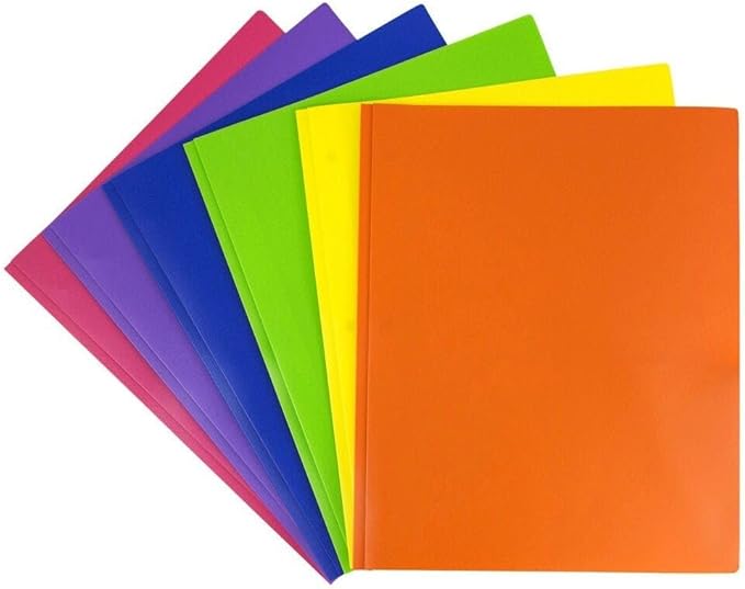 JAM PAPER Plastic 2 Pocket POP Folders - Durable School Folders with Metal Prongs Fastener Clasps - Assorted Primary Colors - Bulk 96 Folders/Box (16 Assorted Packs of 6)