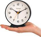 Tinload 4.5" Battery Operated Retro Analog Alarm Clock, Small Silent Bedside Desk Clock,Lighted on Demand, Battery Operated, Snooze, for Living Room, Bedroom, Bedside, Desk(Black)