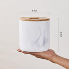 Polytree Marble White Mini Trash Can with Bamboo Lid,Small Countertop Trash Can,Desk Trash Can,Table top Mini Garbage Cans,Resin Tiny Waste Basket