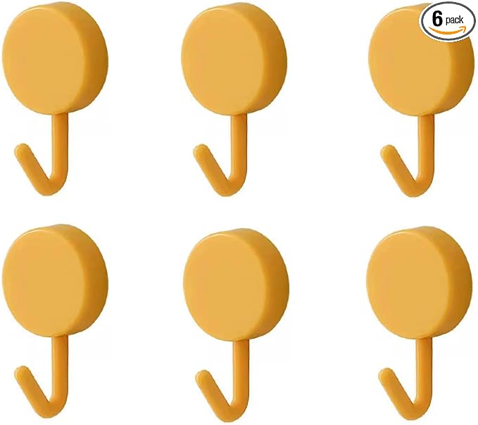 DHDestined Fateful 6 Pack Adhesive Hooks Cute Utility Hooks, Key Hooks for Wall Decorative, for Hanging Hat, Towel, Key, Towel Hook Wall Mount for Home, Kitchen, Bathroom, Office(Yellow)