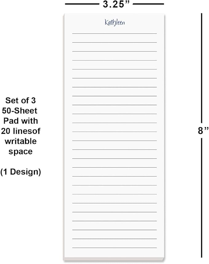 Current Elegant Lined Personalized Notepads – Set of 3, 50-Sheet Pads, 3 1/4 x 8 Inches, Memo Pad, Shopping List, to-Do Notes, Office Organizer