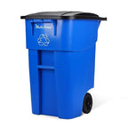 Plastic Prince 50 Gallon Trash Can with Lid Rollout Recycling Bin Large Outdoor, Commercial Heavy-Duty Container with Wheels, Blue