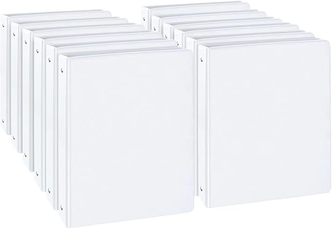 CIXILDTS 1-inch Round Ring Binder, Standard 3 Ring Binder Fit Letter Size Paper, Presentation View Binders, White,12-Pack