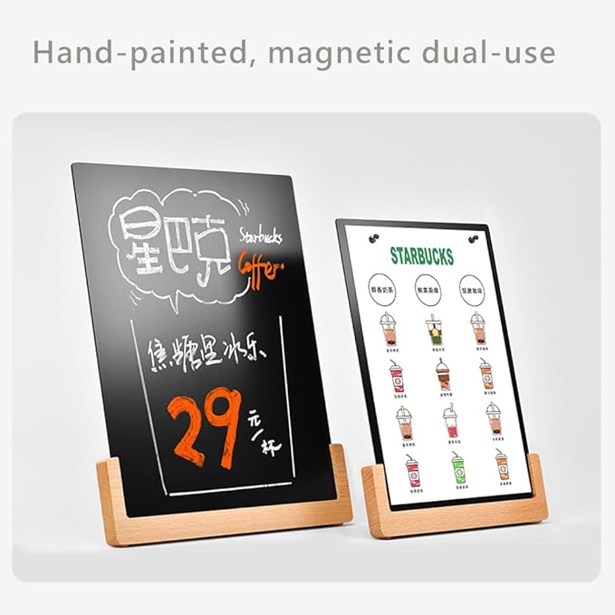 ECKEK Tabletop Chalkboard Signs with Base Stand Carbon Steel Menu Chalkboard Stand, Message Board for Shop, Restaurant, Home Decoration (Wooden Base 22 * 31cm/8.6612.20inches)