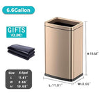 YOJIA 6.6 Gallon/25L Stainless Steel Square Trash Can, Elegant, Inner Basket, Large Capacity Kitchen Garbage Can, Open Top, Gold Waste Basket, for Bathroom Home Office Hotel (25L Gold)