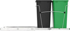 Rev-A-Shelf RV-18KD-1918C-S Double Pullout Trash Can for Kitchen Cabinets 35 Quart Garbage Recycling Bin Container on Full Slides, Green/Black