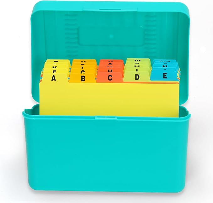 H4D Index Card Holder 4x6 Inches with 25 Plastic Dividers, Teal