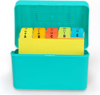 H4D Index Card Holder 4x6 Inches with 25 Plastic Dividers, Teal