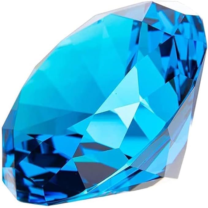 CLICK2GO 3” / 80 mm Turquoise Diamond Shaped Glass Crystal Paperweight –Home Office Decor & Valentine's Day Gift Wedding Favors Centerpieces Decoration with Gift Box
