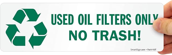 SmartSign Used Oil Filters Only, No Trash! Pack of 5 Recycle Labels | 3" x 10" Laminated Vinyl, Made in USA