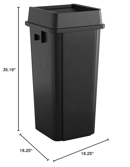 Krollen Industrial 23 Gallon Black Square Commercial Trash Can with Lid