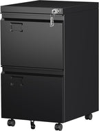 SUXXAN 2 Drawer File Cabinet with Wheels, Under Desk Drawer with Lock Name Card Holder for Home Office, Metal Filing Cabinet for Legal/Letter Size, Assembly Required