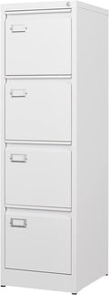 BYNSOE 4 Drawer File Cabinet with Lock Metal Vertical File Storage Cabinet Office Home Steel Vertical File Cabinet for A4 Legal/Letter Size Narrow File Cabinet Locked,Assembly Required