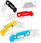 REXBETI 4-Pack Folding Pocket Utility Knife Quick-change SK5 Box Cutter for Cartons, Cardboard and Boxes, Back-lock Mechanism with 10 Extra Blades