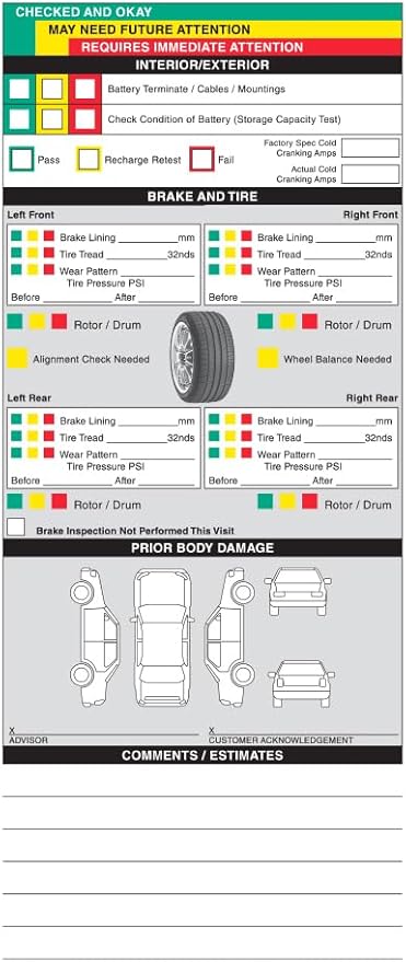 Visual Vehicle Inspection Report – 2-Part Carbonless Vehicle Checklist, Snap-Out Auto Service Forms, Fleet Maintenance Logs, Car Checkup Sheets - White & Canary 8.5"×11" - Pack of 250