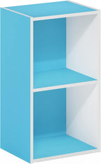 Furinno PASIR Book Shelf, 2-Tier Modern Bookshelf, Open Shelves Bookcase 9 x 12 x 21, for Living Room, Bedroom, Home Office, Light Blue/White
