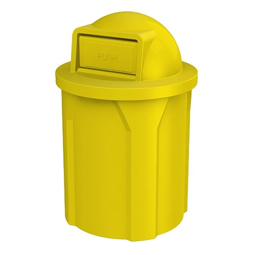Campus Collection 42 Gallon Circle 100% Recycled Plastic Heavy Duty Outdoor Commercial Trash Can with Push Open Dome Lid and Internal Liner | Great for Schools and Businesses - Yellow