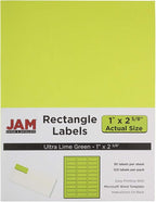 JAM PAPER Return Address Labels - Standard Mailing - 1 x 2 5/8 - Ultra Lime Green - 120 Shipping Labels/Pack