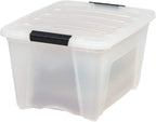 IRIS USA 32 Qt Stackable Plastic Storage Bins with Lids, 6 Pack - BPA-Free, Made in USA - Discreet Organizing Solution, Latches, Durable Nestable Containers, Secure Pull Handle - Pearl